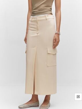 Mango Cream Cargo-Detail Maxi Skirt
